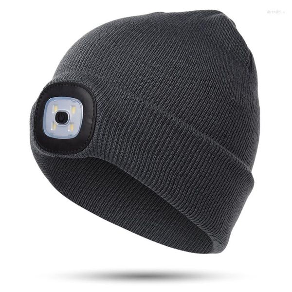 Image of Cycling Caps LED Lighted Beanie Rechargeable 4 Headlamp Hat Knitted Winter