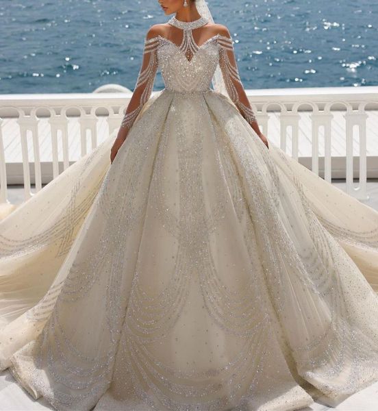 luxury ball gown wedding dresses appliques v neck long sleeves halter sparkly sequins appliques beads lace ruffles floor length sparkling br, White
luxury ball gown wedding dresses appliques v neck long sleeves halter sparkly sequins appliques beads lace ruffles floor length sparkling br, White
