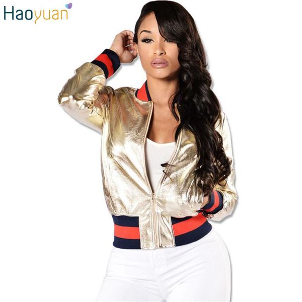 whole- haoyuan autumn winter fashion gold leather bomber jacket long sleeve stand collar outwear female coat baseball jacket women 2017210b, Black;brown
whole- haoyuan autumn winter fashion gold leather bomber jacket long sleeve stand collar outwear female coat baseball jacket women 2017210b, Black;brown