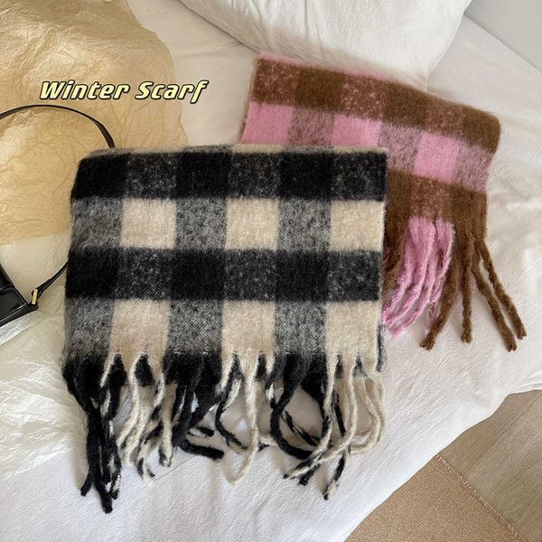 black and white plaid mohair tassel scarf for womens winter shawl south korean ins lengthened fashionable warm scarf, Blue;gray
black and white plaid mohair tassel scarf for womens winter shawl south korean ins lengthened fashionable warm scarf, Blue;gray