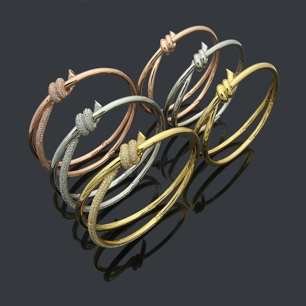 knotted half diamond gold bangle luxury designer monogram hollow bracelet diamond 18k plated 925 stainless steel wedding lovers gift with bo, Black
knotted half diamond gold bangle luxury designer monogram hollow bracelet diamond 18k plated 925 stainless steel wedding lovers gift with bo, Black