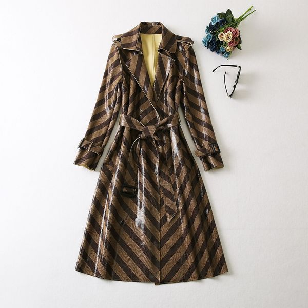 women's trench coats autumn and winter fashion lapel stripe pattern belt waist long sleeve coat windbreaker 5 sizes s-xxl, Tan;black
women's trench coats autumn and winter fashion lapel stripe pattern belt waist long sleeve coat windbreaker 5 sizes s-xxl, Tan;black