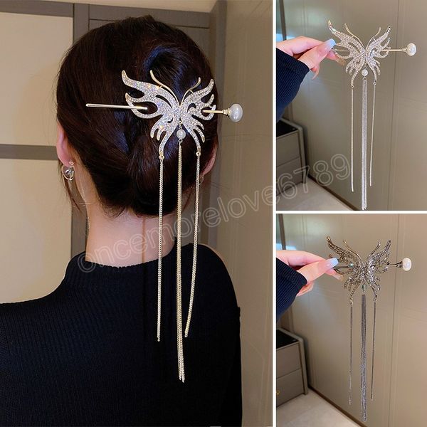 vintage diamond pearl butterfly tassel hair stick women long chain hairpins rhinestone fringe hairpin hair accessories, Golden;silver
vintage diamond pearl butterfly tassel hair stick women long chain hairpins rhinestone fringe hairpin hair accessories, Golden;silver