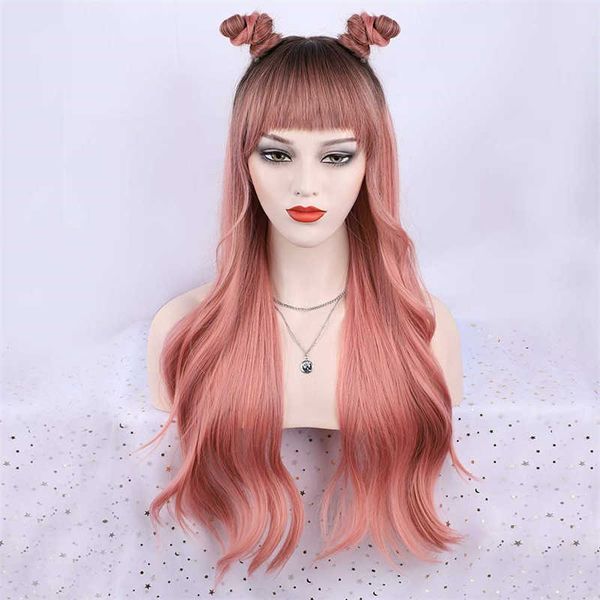 headwear accessories long wavy ombre colors lace front human hair pink wig with bangs for daily party
headwear accessories long wavy ombre colors lace front human hair pink wig with bangs for daily party