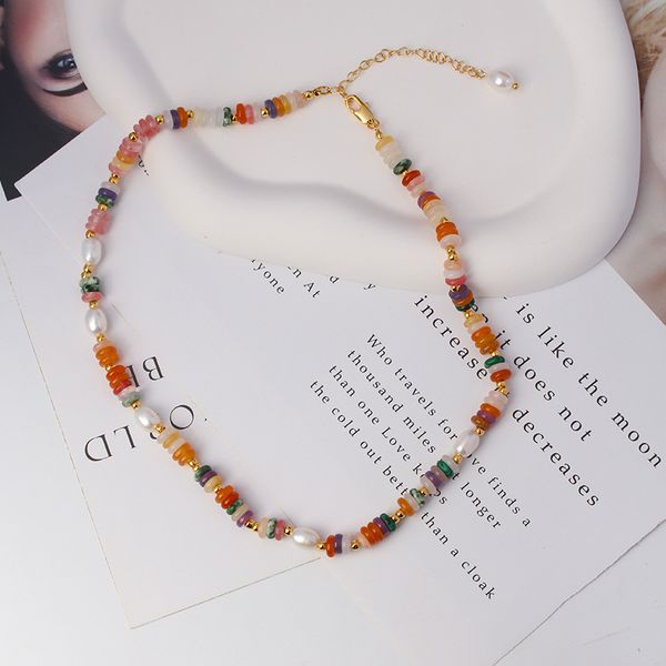 europe and america colorful natural stone necklace handmade retro small number of natural freshwater pearls advanced greek collar chain brac, Silver
europe and america colorful natural stone necklace handmade retro small number of natural freshwater pearls advanced greek collar chain brac, Silver