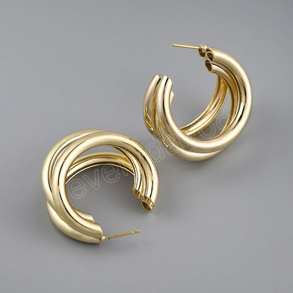 minimalist gold color hoop earrings for women three-layer thick round earrings c-shaped bijoux, Golden;silver
minimalist gold color hoop earrings for women three-layer thick round earrings c-shaped bijoux, Golden;silver