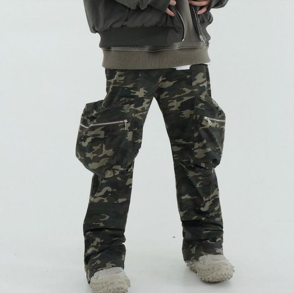 men's plus size pants hip hop pockets camouflage cargo pants, Black;brown