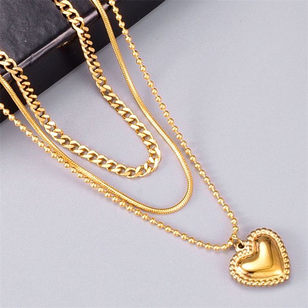 hip hop jewelry 316l titanium steel designer necklace woman three layers cuban link chain heart pendant 18k gold plated punk fashion womens, Silver
hip hop jewelry 316l titanium steel designer necklace woman three layers cuban link chain heart pendant 18k gold plated punk fashion womens, Silver