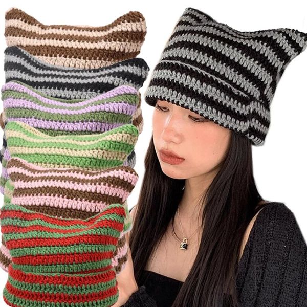 warm japanese streetwear harajuku beanie little devil striped knitted hat women girls autumn winter cute cat ears cap 6 colors, Blue;gray
warm japanese streetwear harajuku beanie little devil striped knitted hat women girls autumn winter cute cat ears cap 6 colors, Blue;gray