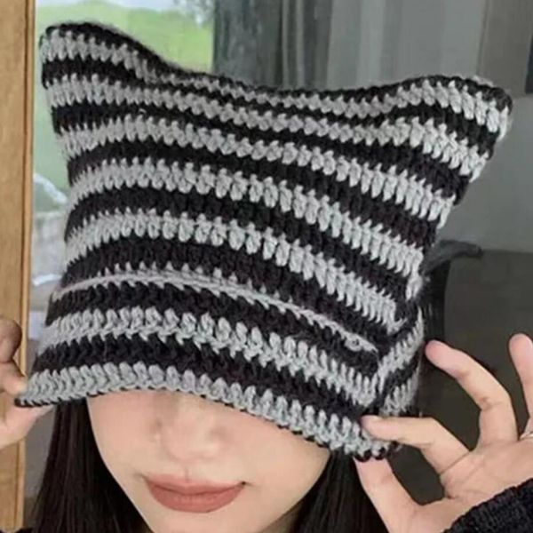 fashion japanese beanie hat ins little devil striped knitted wool cap autumn and winter cute cat ears pointed pullover women's hats, Blue;gray
fashion japanese beanie hat ins little devil striped knitted wool cap autumn and winter cute cat ears pointed pullover women's hats, Blue;gray