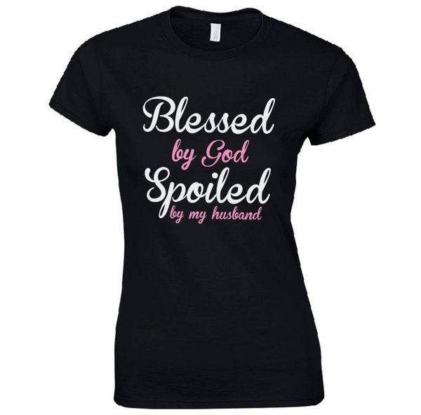 fashionblessed by god spoiled by my husband ladies fitted tshirt funny wife joke 282700, White
fashionblessed by god spoiled by my husband ladies fitted tshirt funny wife joke 282700, White