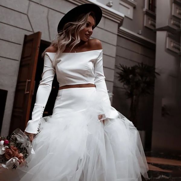 simple 2 pieces mermaid wedding dresses long sleeves buttons open back country beach bridal gowns ivory satin and tulle vestido de novia 202, White
simple 2 pieces mermaid wedding dresses long sleeves buttons open back country beach bridal gowns ivory satin and tulle vestido de novia 202, White