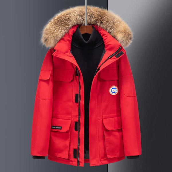 white duck down men's jacket in winter hooded wool collar coat cold resistant thickened warm and casual upper garment, Black
white duck down men's jacket in winter hooded wool collar coat cold resistant thickened warm and casual upper garment, Black