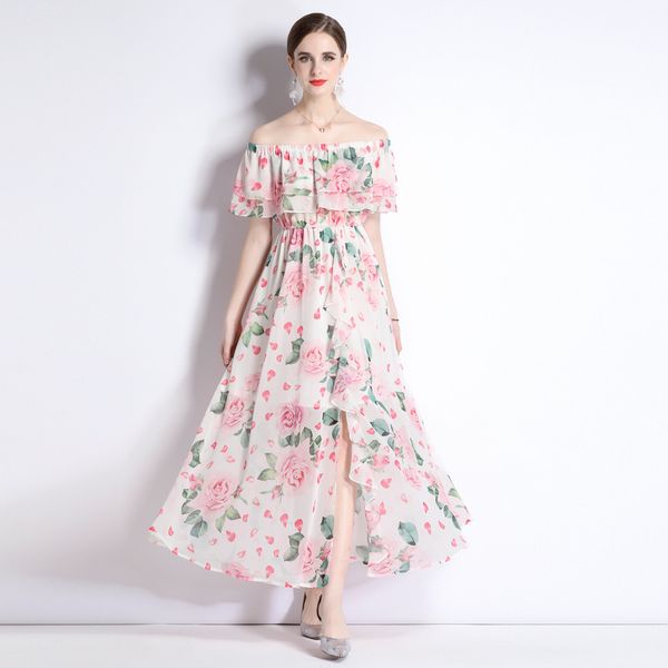 fashion ruffles chiffon dresses spring summer slash neck elegant flower printed midi vestidos beach holiday expansion, Black;gray
fashion ruffles chiffon dresses spring summer slash neck elegant flower printed midi vestidos beach holiday expansion, Black;gray