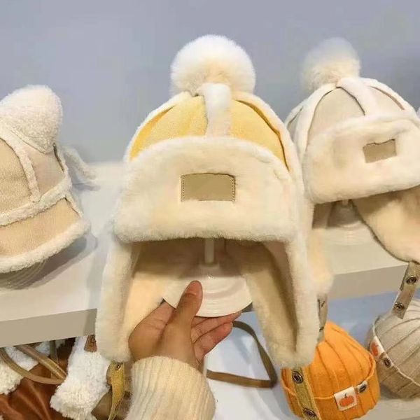 children's cap autumn and winter lamb wool warm ear cap lovely lei feng cap plush windproof, Blue;gray