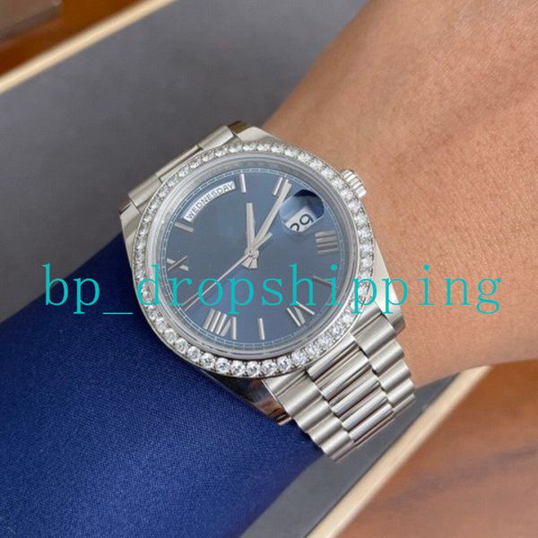 new's design watches 40mm sapphire glass diamond bezel automatic mechanical blue roman dial silver stainless steel business mens classi, Slivery;brown
new's design watches 40mm sapphire glass diamond bezel automatic mechanical blue roman dial silver stainless steel business mens classi, Slivery;brown