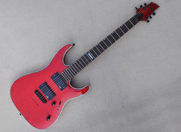 red 6 strings electric guitar with flame maple veneer rosewood fretboard strings through body can be customized
red 6 strings electric guitar with flame maple veneer rosewood fretboard strings through body can be customized