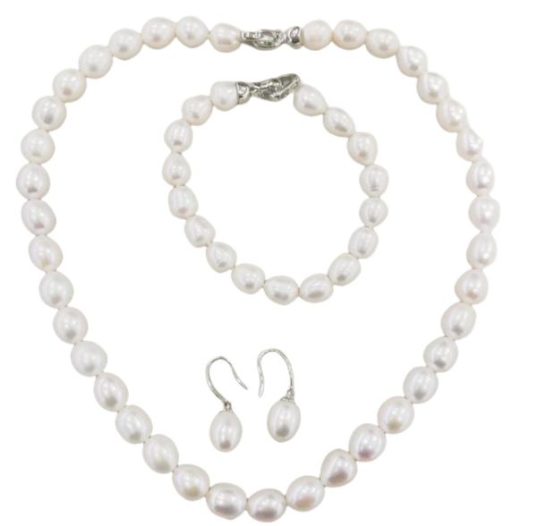 natural fresh water real pearl beaded necklace set necklace bracelet earrings size 9mm-10mm fashion and atmosphere wedding party jewelry, Silver
natural fresh water real pearl beaded necklace set necklace bracelet earrings size 9mm-10mm fashion and atmosphere wedding party jewelry, Silver