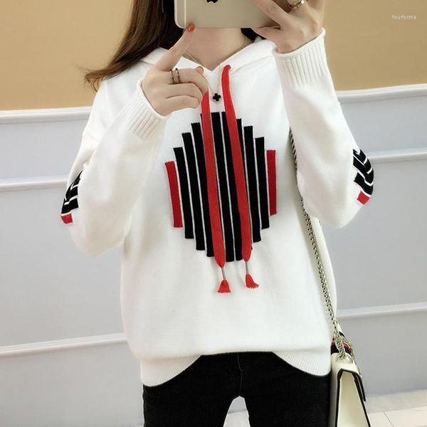 women's sweaters autumn winter korean fashion striped drawstring hooded street knitted sweater women casual long sleeve loose pullover, White;black
women's sweaters autumn winter korean fashion striped drawstring hooded street knitted sweater women casual long sleeve loose pullover, White;black