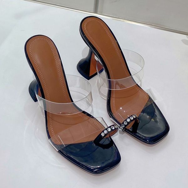 

women sandals muaddi amina dress shoes with box rubber high heels platform crystal-embellished decoration transparent pvc crystaltransparent, Black