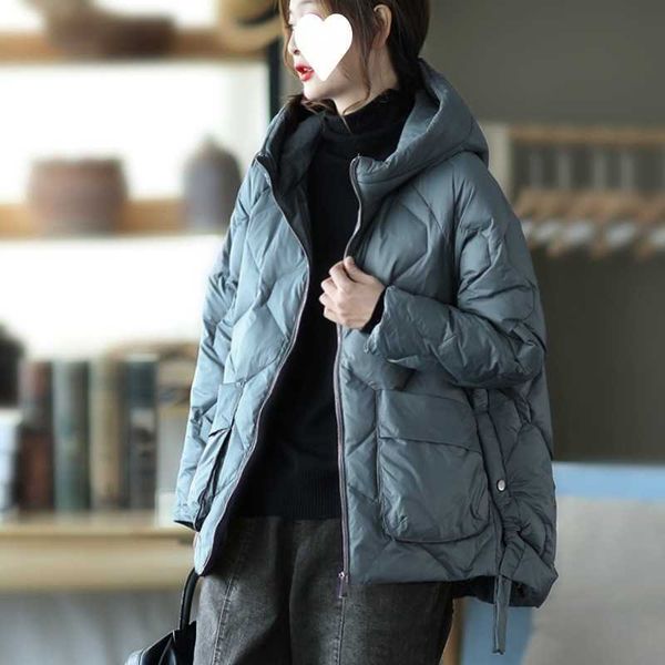 korean fashion winter hooded thickened down jacket women's loose long sleeve warm and lightweight white duck casual coat, Black
korean fashion winter hooded thickened down jacket women's loose long sleeve warm and lightweight white duck casual coat, Black