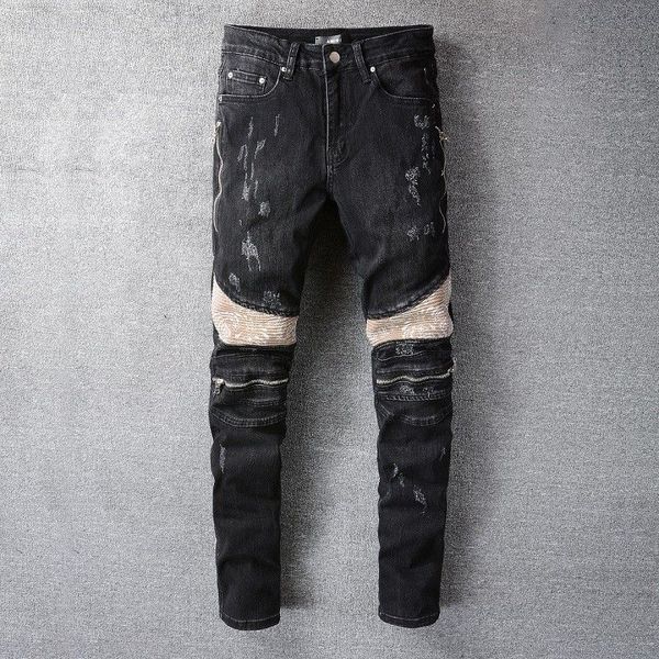 amr mens jeans hole black long pants streetwear patchwork slim jean motorcycle for men fashion trousers, Blue
amr mens jeans hole black long pants streetwear patchwork slim jean motorcycle for men fashion trousers, Blue
