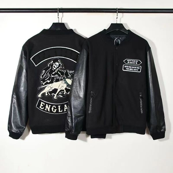 black bomber letterman sports jacket england embroidery pu sleeve baseball patchwork streetwear stand collar rocky harajuku college varsity, Black;brown
black bomber letterman sports jacket england embroidery pu sleeve baseball patchwork streetwear stand collar rocky harajuku college varsity, Black;brown
