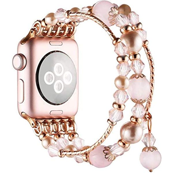 Image of Luxury Agate Beads Pearl Wristband Straps For Apple Watch 8 7 6 5 4 3 SE