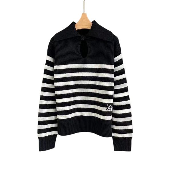the latest french striped lapel loose striped slim cashmere sweater in autumn and winter of 22, White;black
the latest french striped lapel loose striped slim cashmere sweater in autumn and winter of 22, White;black