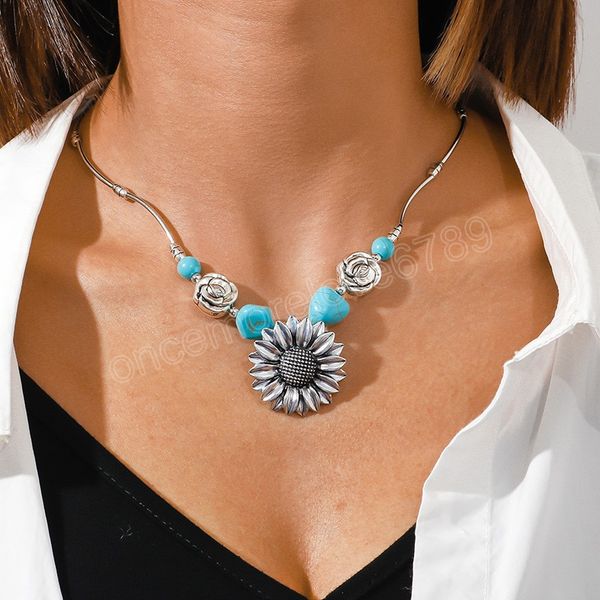 bohemian vintage silver color big flower blue stone beads pendant necklace simple casual retro choker necklace jewelry
bohemian vintage silver color big flower blue stone beads pendant necklace simple casual retro choker necklace jewelry