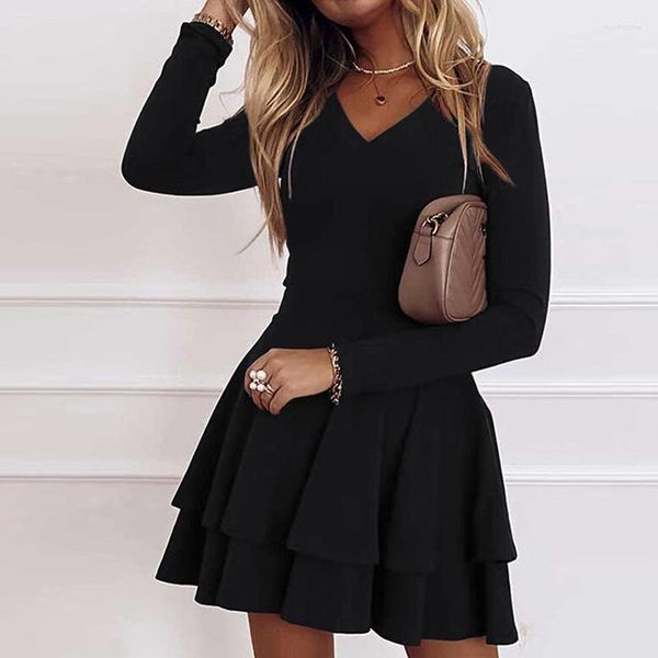 casual dresses spring autumn elegant fashion solid double layer ruffles slim mini dress women long sleeve lady robe vestido, Black;gray
casual dresses spring autumn elegant fashion solid double layer ruffles slim mini dress women long sleeve lady robe vestido, Black;gray