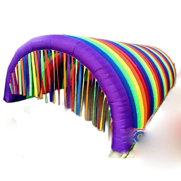 Image of Colorful Large Inflatable Rainbow Tunnel Tent With Tassels Curtains Event Entrance Gate Archway For Pary Decoration