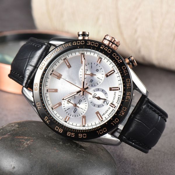 

men's luxury quartz watch business leisure fashion six needle multi functional calendar glow waterproof belt watches, Slivery;brown