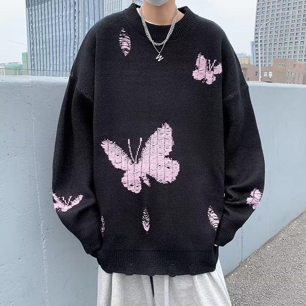men's sweaters winter hip hop sweater men oversized hole pullover korean style butterfly embroidery high street casual clothes, White;black
men's sweaters winter hip hop sweater men oversized hole pullover korean style butterfly embroidery high street casual clothes, White;black