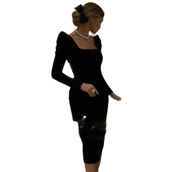 2023 arabic prom dresses square neck long sleeves mermaid velvet tea length dubai evening party gowns abendkleider, Black
2023 arabic prom dresses square neck long sleeves mermaid velvet tea length dubai evening party gowns abendkleider, Black