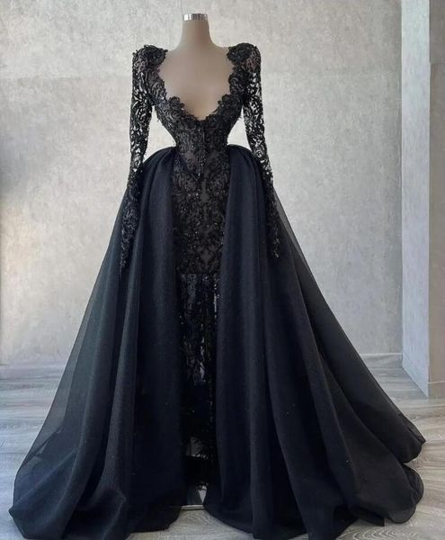 black mermaid prom formal dresses with detachable train 2023 long sleeve gillter lace sequins beaded aso ebi evening gown, Black;red
black mermaid prom formal dresses with detachable train 2023 long sleeve gillter lace sequins beaded aso ebi evening gown, Black;red