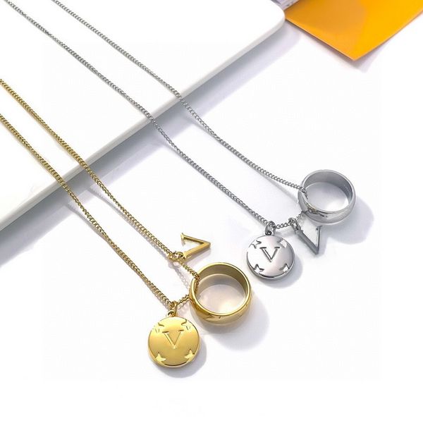 europe america fashion style necklace men lady women gold rose silver-colour metal with v initials round rings three pendant long chain m801
europe america fashion style necklace men lady women gold rose silver-colour metal with v initials round rings three pendant long chain m801