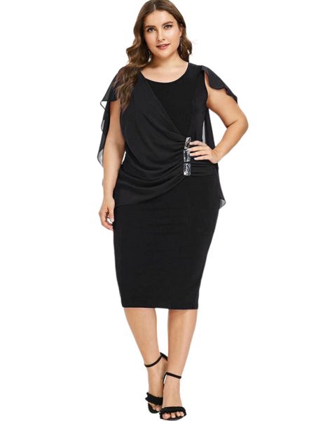 women chiffon plus size dresses ruffle flattering cape sleeve bodycon party pencil midi dress xl-5xl, Black
women chiffon plus size dresses ruffle flattering cape sleeve bodycon party pencil midi dress xl-5xl, Black
