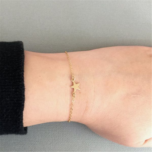 simple rock star charm bracelets korean tiny small five-pointed david star bracelet cute sideways chain jewelry for women, Golden;silver
simple rock star charm bracelets korean tiny small five-pointed david star bracelet cute sideways chain jewelry for women, Golden;silver