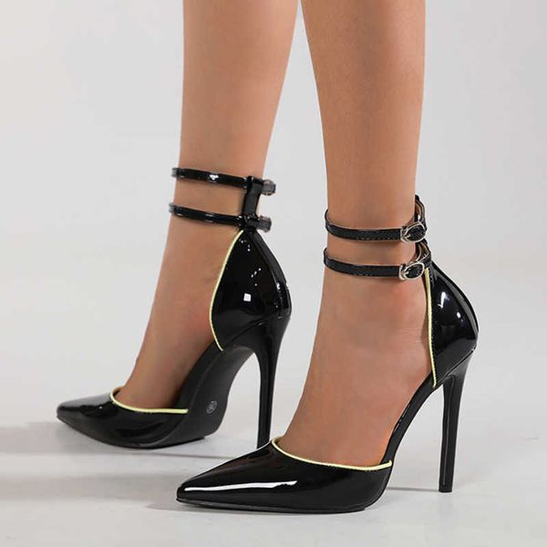 dress shoes stiletto heels pumps women's patent leather super high party woman ankle strap pointed toe 221213, Black
dress shoes stiletto heels pumps women's patent leather super high party woman ankle strap pointed toe 221213, Black