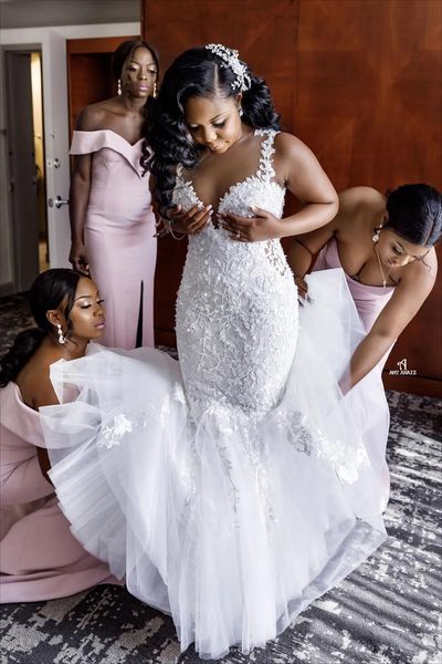 fabulous mermaid lace wedding dresses beaded bridal gowns spaghetti straps neckline plus sweep train tulle vestido de novia, White
fabulous mermaid lace wedding dresses beaded bridal gowns spaghetti straps neckline plus sweep train tulle vestido de novia, White