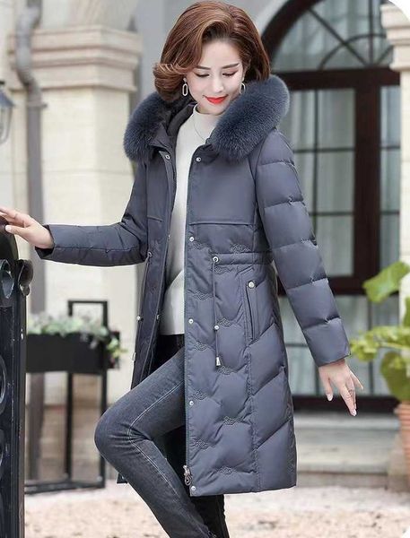 mother's down jacket medium long western-style high-end fox fur collar middle aged women's winter white duck warm coat, Black
mother's down jacket medium long western-style high-end fox fur collar middle aged women's winter white duck warm coat, Black