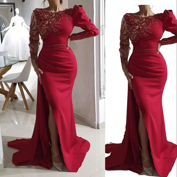 2023 prom dresses arabic dark red mermaid jewel neck illusion crystal beading side split floor length satin party evening gowns long sleeves, Black
2023 prom dresses arabic dark red mermaid jewel neck illusion crystal beading side split floor length satin party evening gowns long sleeves, Black