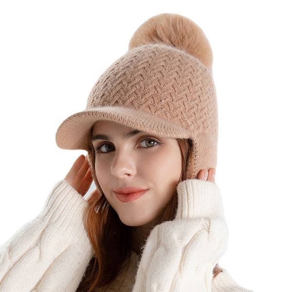 winter warm hat women's ear protection knitting thickened cap, Blue;gray 
winter warm hat women's ear protection knitting thickened cap, Blue;gray