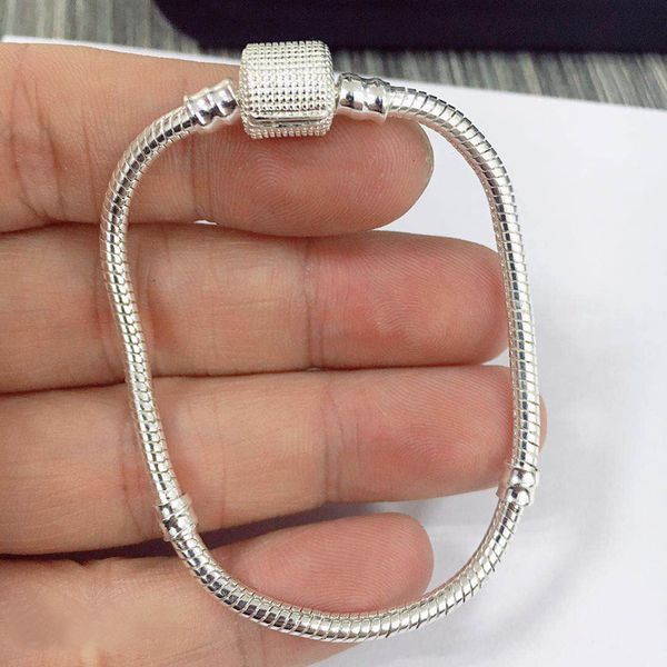 

original 925 sterling silver bracelets 3mm snake chain fit pandora charm bead bangle bracelet diy jewelry gift for men women, Black