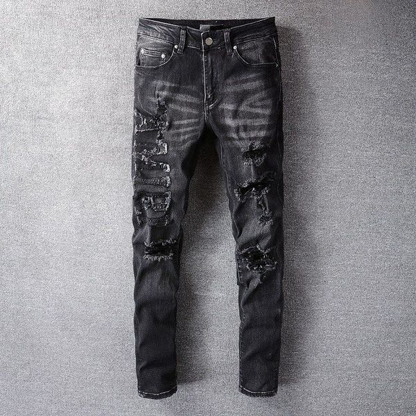 casual amr mens jeans long pant zipper button trousers pocket hole streetwear pencil pants, Blue
casual amr mens jeans long pant zipper button trousers pocket hole streetwear pencil pants, Blue
