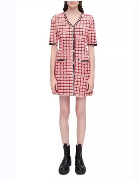 red plaid panelled tweed dress short sleeve v-neck buttons single-breasted casual dresses m2d140673, Black;gray
red plaid panelled tweed dress short sleeve v-neck buttons single-breasted casual dresses m2d140673, Black;gray