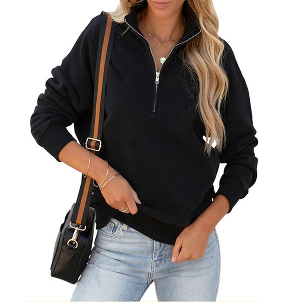 women sweatshirts casual long sleeve zipper sweatshirt loose quarter zip pullover hoodies, Black
women sweatshirts casual long sleeve zipper sweatshirt loose quarter zip pullover hoodies, Black