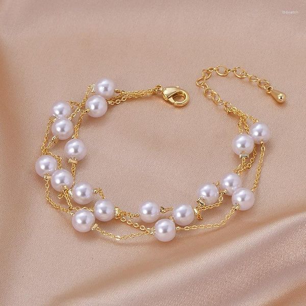 link bracelets 2022 luxury pearl bracelet for women fashion classic multilayer gold chain cuff female party jewelry accessories, Black
link bracelets 2022 luxury pearl bracelet for women fashion classic multilayer gold chain cuff female party jewelry accessories, Black