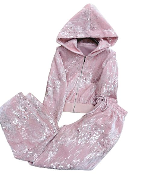 23 early spring new sequins velvet suit luxury full hooded jacket jacket elastic waist pants handsome and fashionable upper body super thin, White
23 early spring new sequins velvet suit luxury full hooded jacket jacket elastic waist pants handsome and fashionable upper body super thin, White